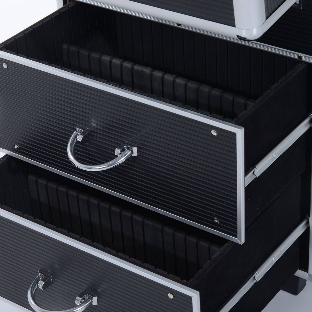 4 Tier Lockable Cosmetic Train Case with Extendable Trays Black N616370