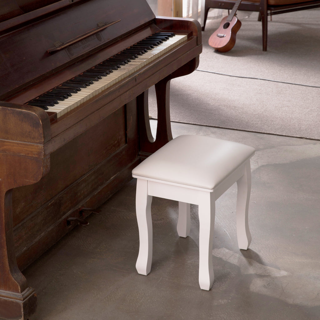 White Wood Vanity Stool with Cushion E67300