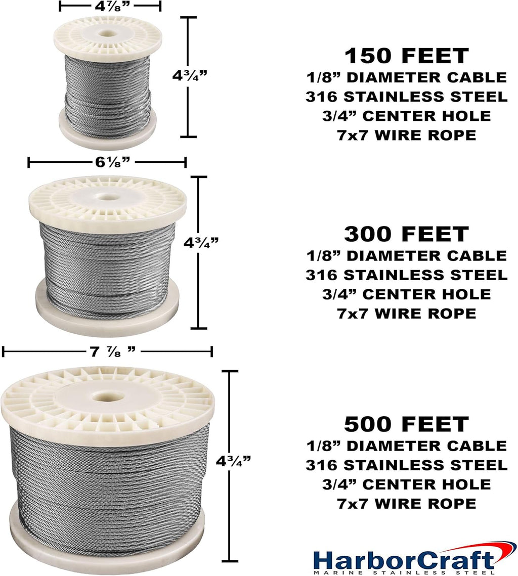 300 Feet 1/8 316 Stainless Steel Wire Rope Aircraft Cable 7x7 U731