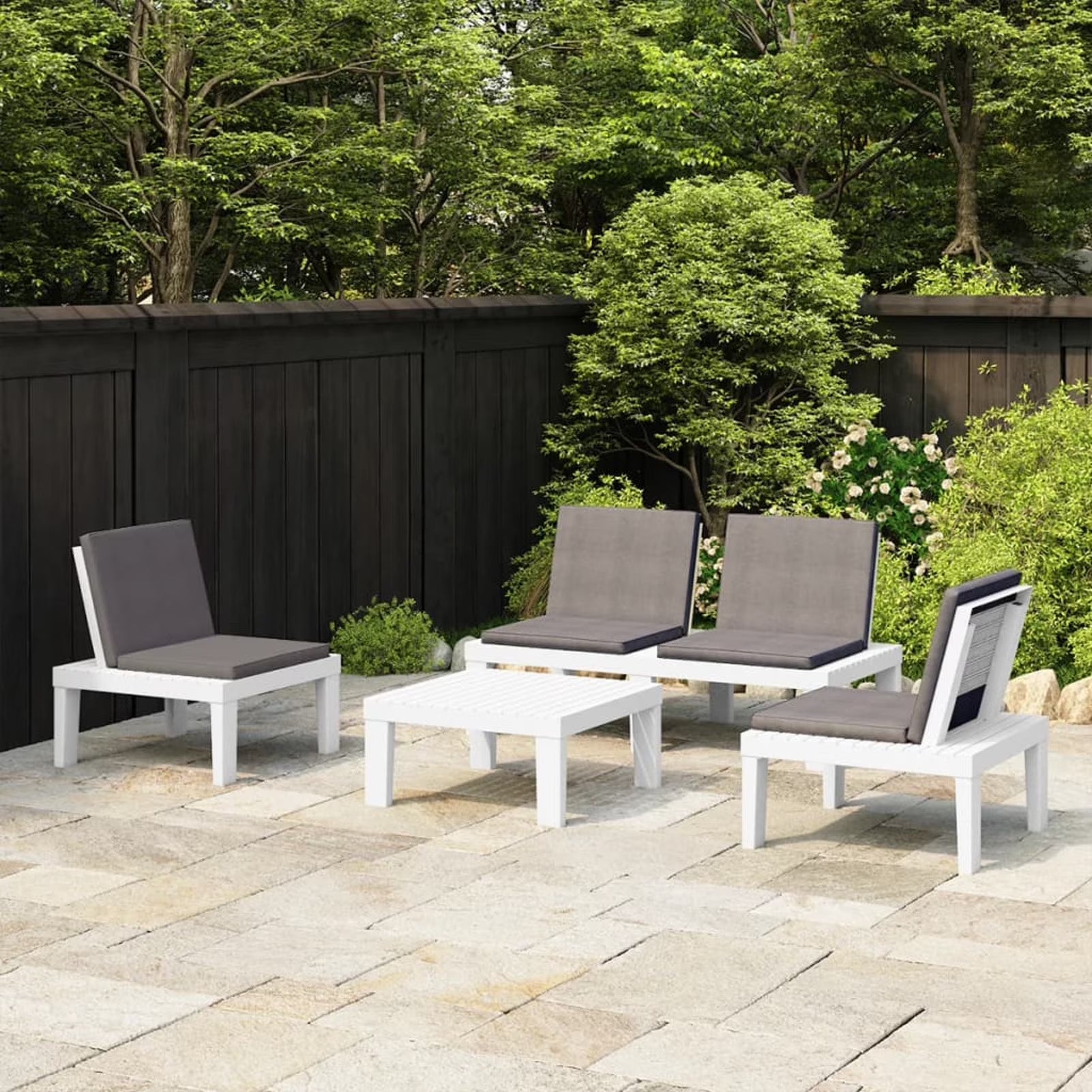 4 Piece Patio Lounge Set with Anthracite Cushions Plastic White Outdoor Sectional Sofa Set K48860