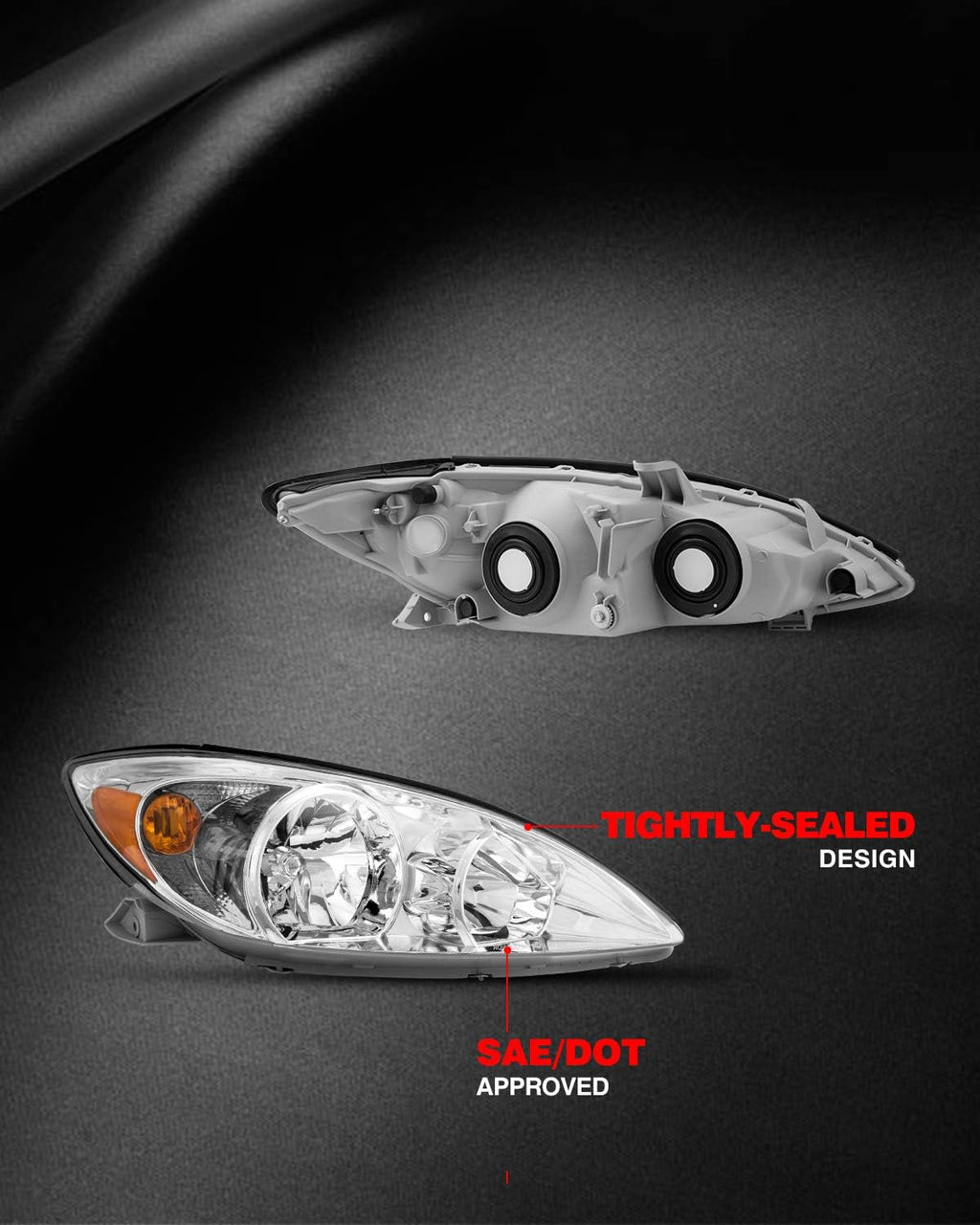 Replacement Headlight Assembly for 2002-2004 Camry Amber Reflector Clear Lens Driver & Passenger Side Z678
