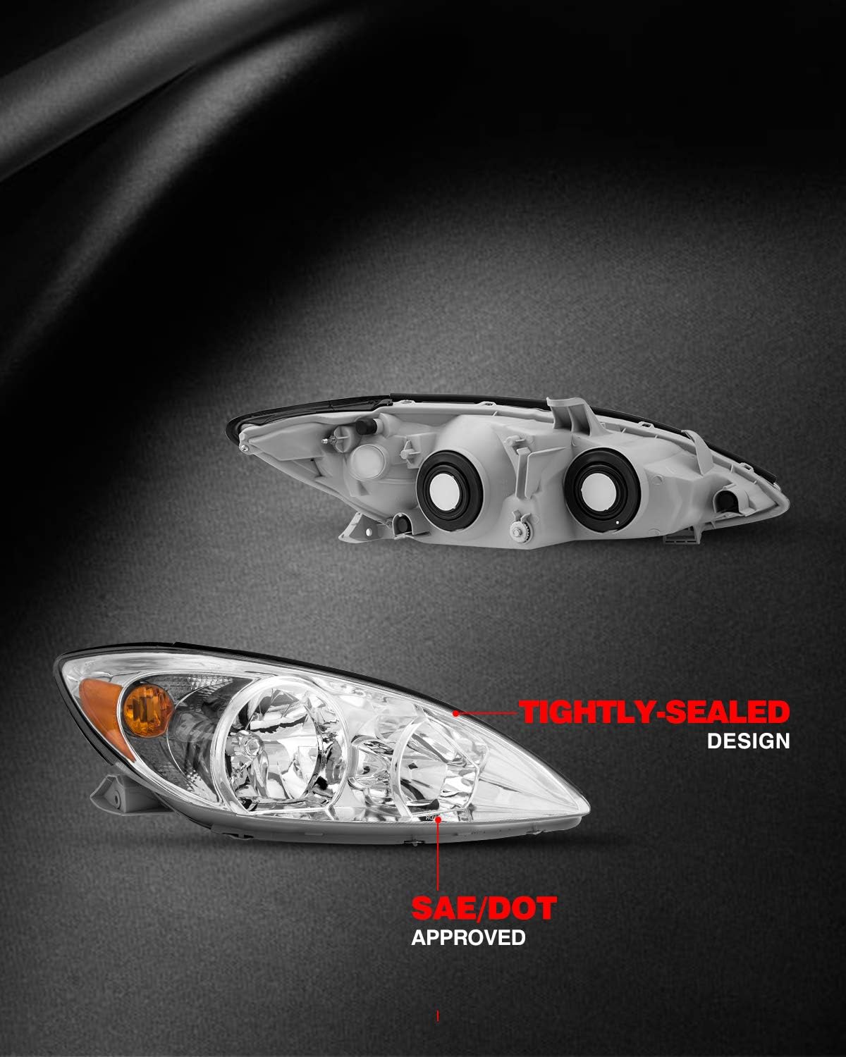 Replacement Headlight Assembly for 2002-2004 Camry Amber Reflector Clear Lens Driver & Passenger Side Z678