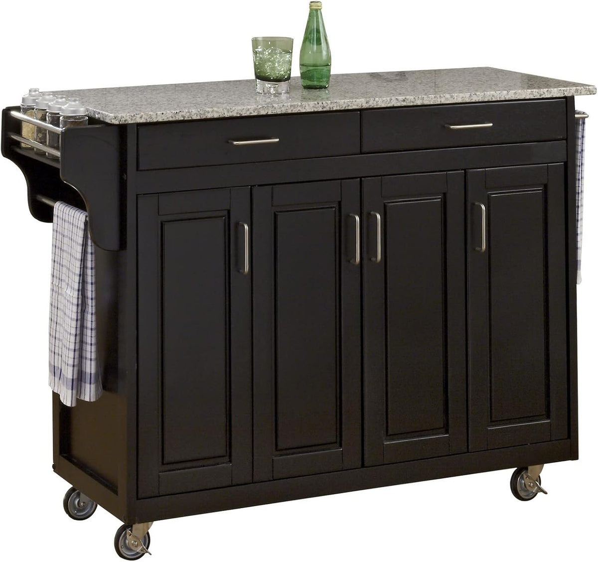Black Finish Four Door Kitchen Cart with Stainless Steel Top J267459