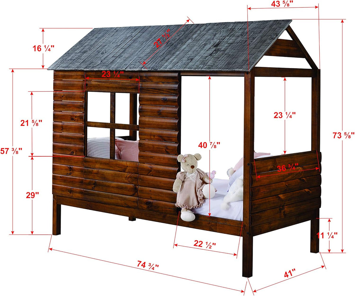 Rustic Walnut Twin Log Cabin Loft S72468