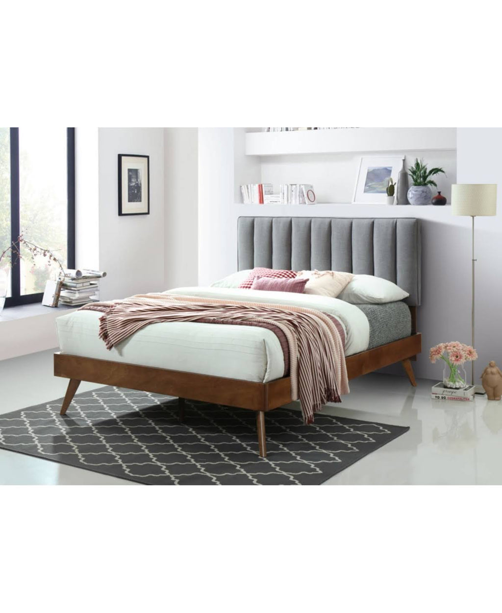 Queen-size Gray Bed Frame with Headboard B875
