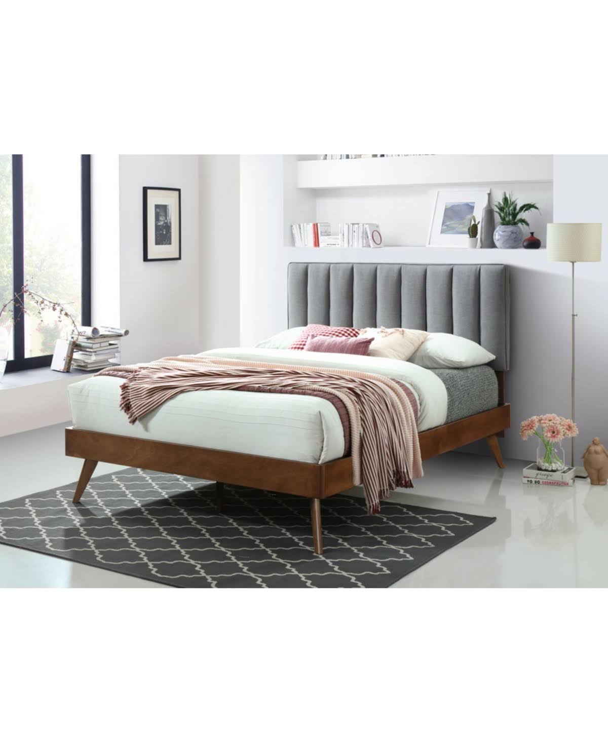 Queen-size Gray Bed Frame with Headboard B875