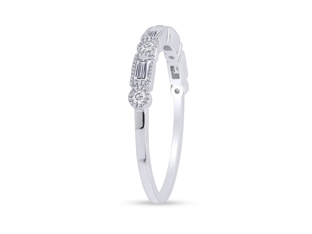 1/4 CT Baguette & Round Cut Natural White Diamond Half Eternity Band Ring In 10K Solid White Gold Y99083