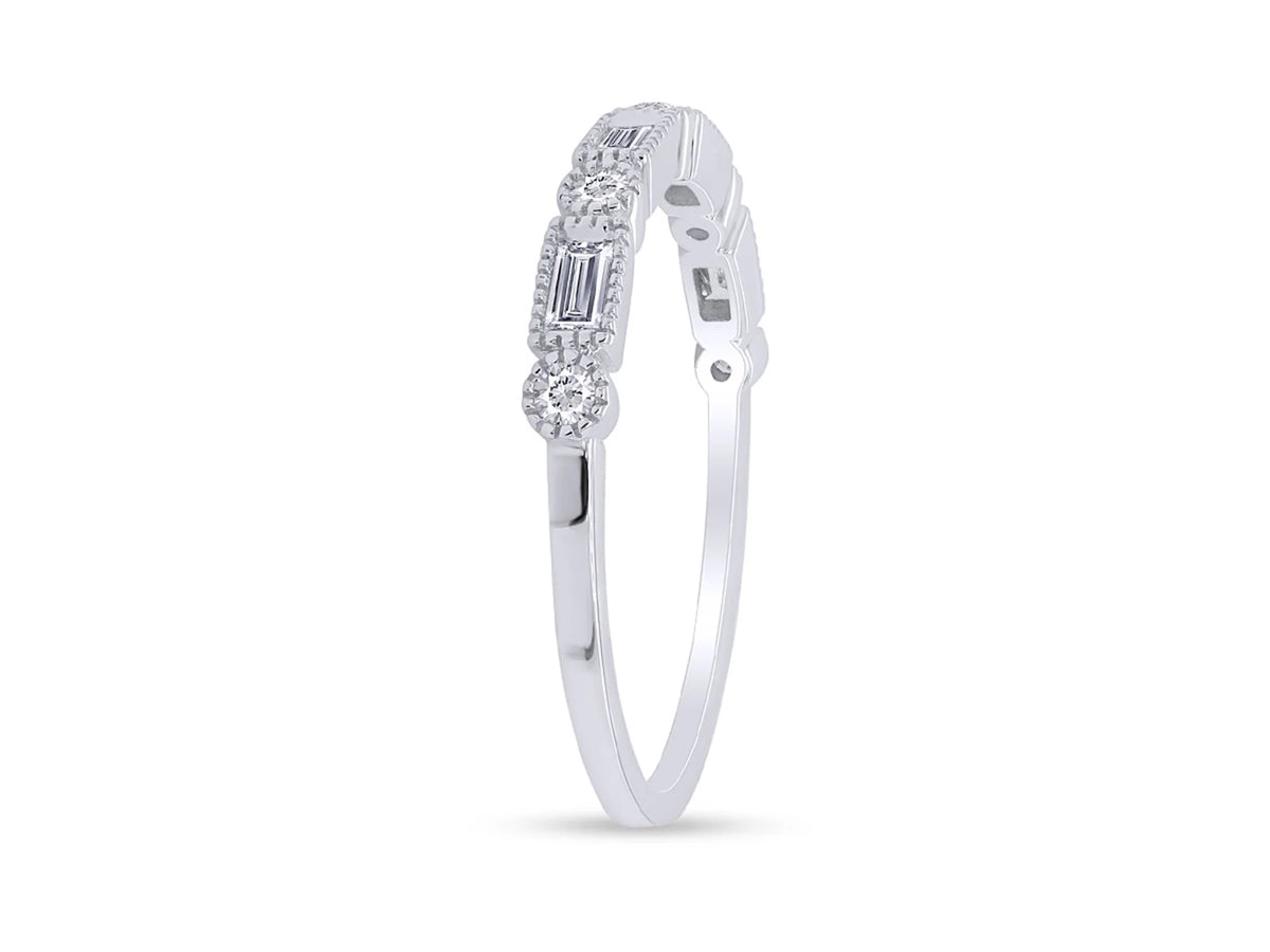 1/4 CT Baguette & Round Cut Natural White Diamond Half Eternity Band Ring In 10K Solid White Gold Y99083