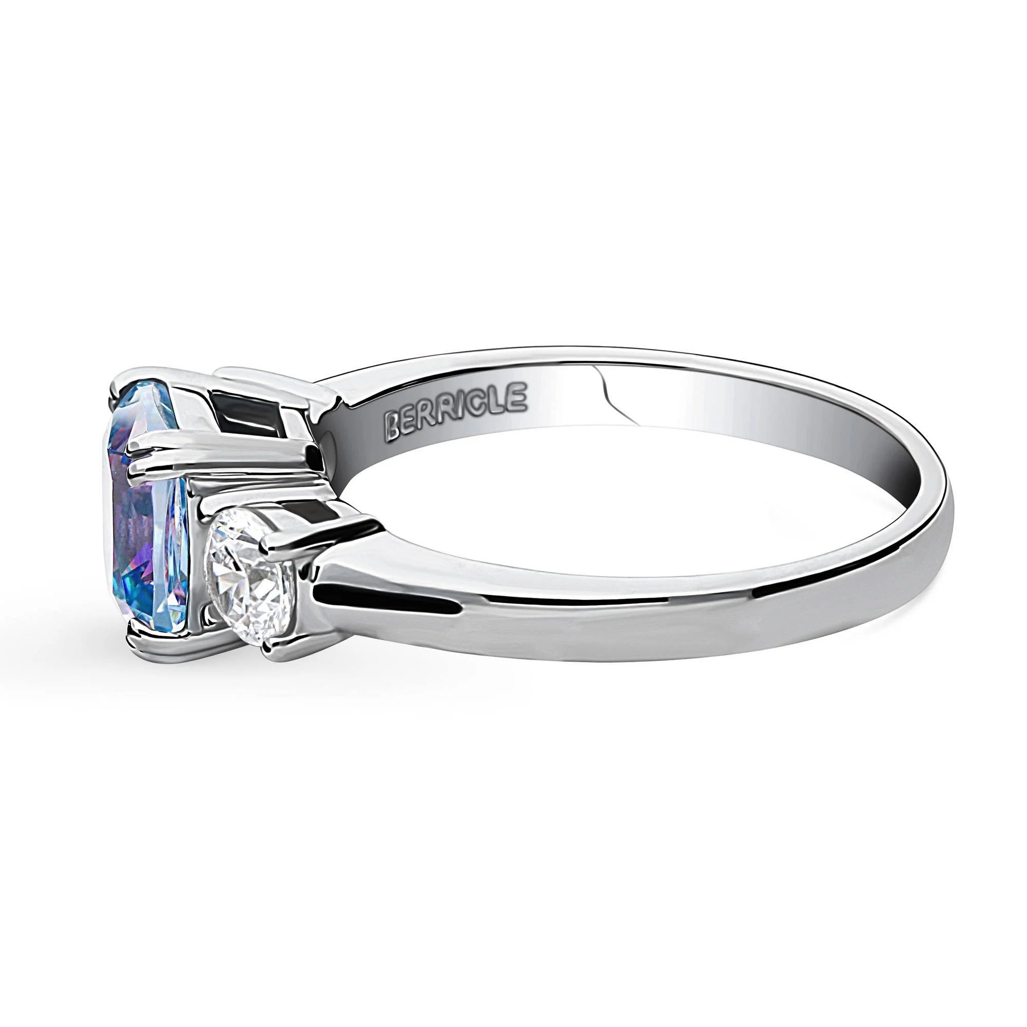Rhodium Plated Sterling Silver Cushion Cut Cubic Zirconia Ring W567