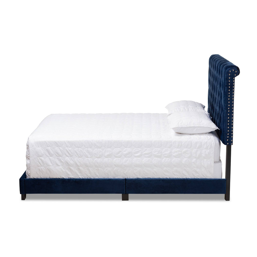 Navy Blue Velvet Upholstered Bed I389073