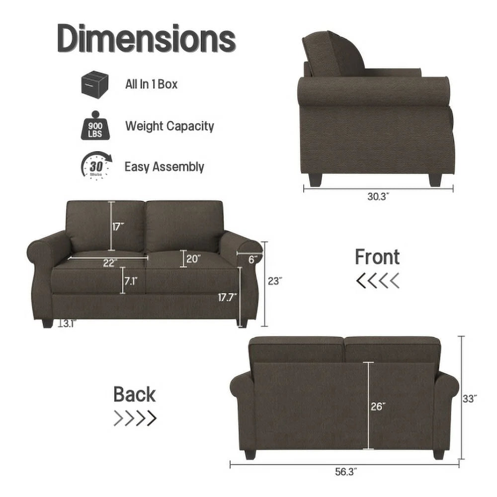 Grey 2 Seater Sofa with Solid Wood Frame P585