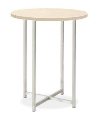 Round End Table 18 Diameter 22H in Stainless Steel with Ecru Quartz Top Z605394