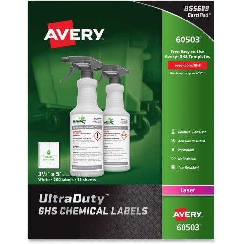 White 3-1/2 x 5 GHS Chemical Labels, 200 Labels F492