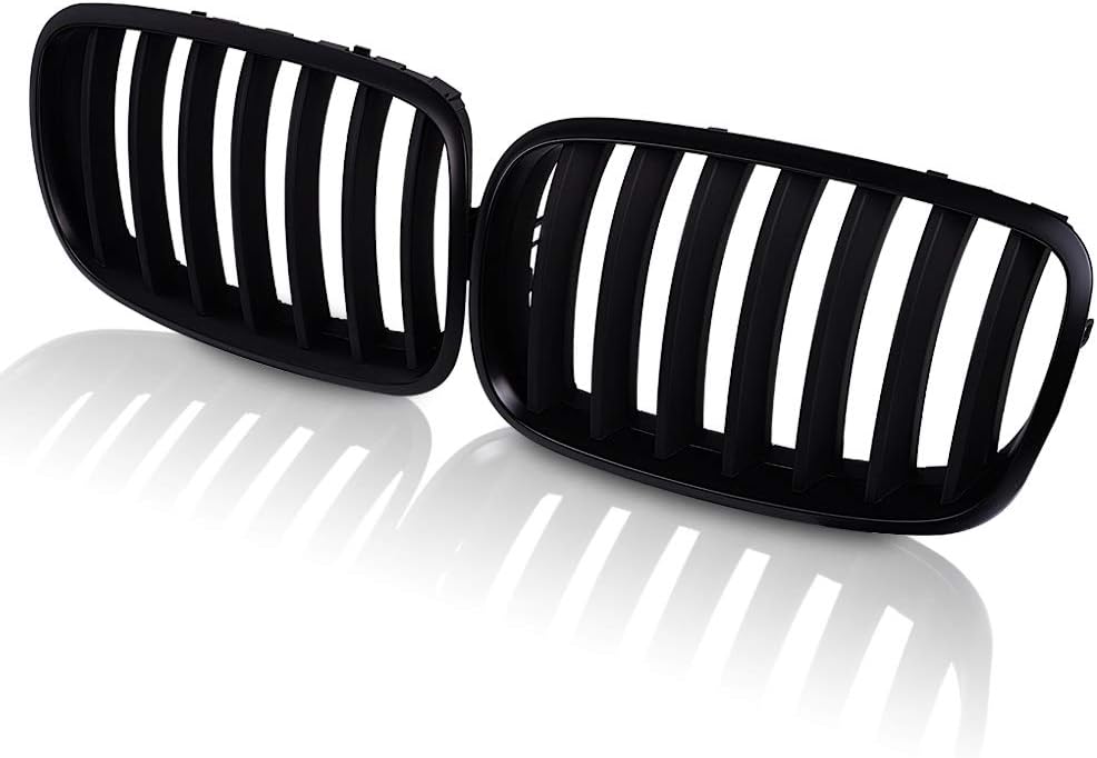 Pair Front Kidney Grille Glossy Black Double Line Dual Slat Fin Pack of 2 J431903