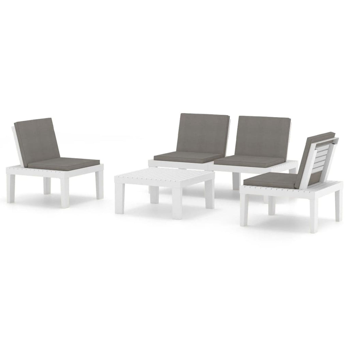 4 Piece Patio Lounge Set with Anthracite Cushions Plastic White Outdoor Sectional Sofa Set K48860