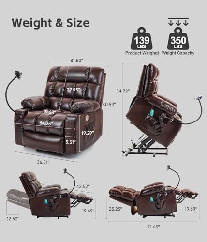 Grey Fabric Power Lift Recliner Chair with Cupholder and USB Ports O908