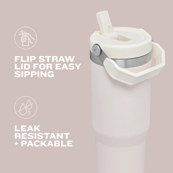 Cream Stainless Steel Vacuum Insulated Tumbler with Straw U4384
