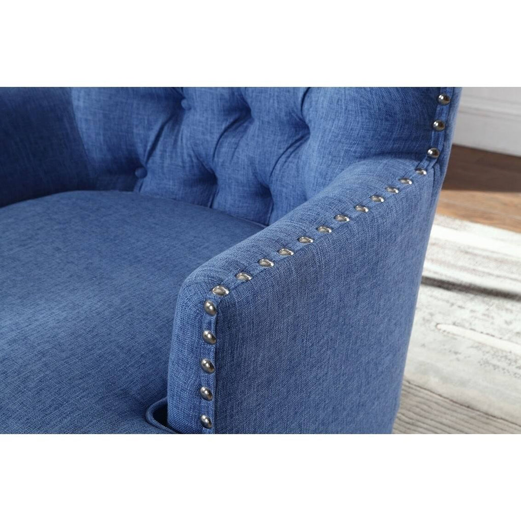 Blue Button Tufted Accent Chair with Nailhead Trim E492