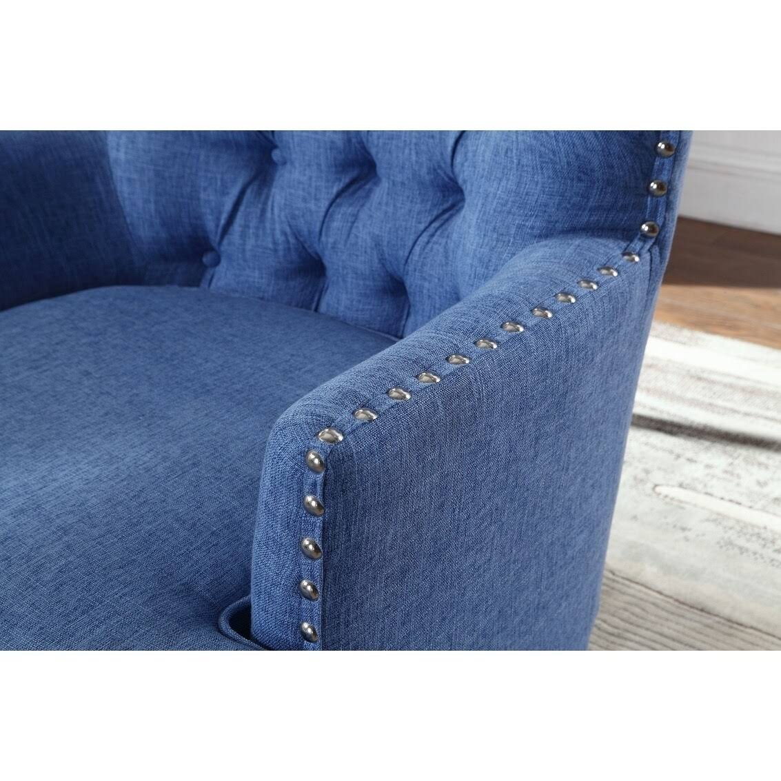 Blue Button Tufted Accent Chair with Nailhead Trim E492