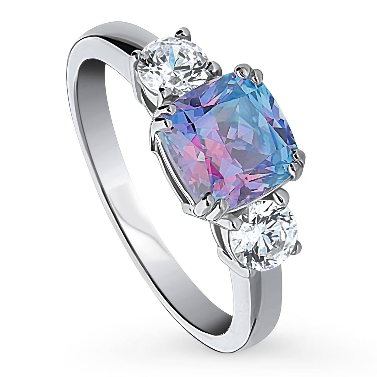 Rhodium Plated Sterling Silver Cushion Cut Cubic Zirconia Ring W567
