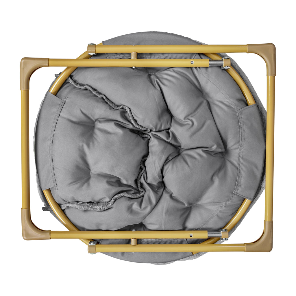 Oversize Folding Saucer Chair with Faux Fur Upholstery in Gray with Metal Frame X544710