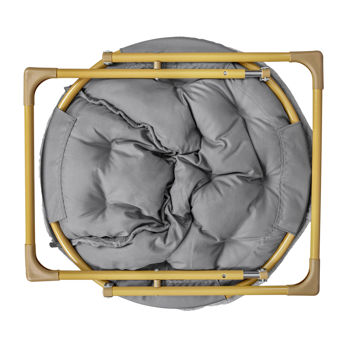 Oversize Folding Saucer Chair with Faux Fur Upholstery in Gray with Metal Frame X544710