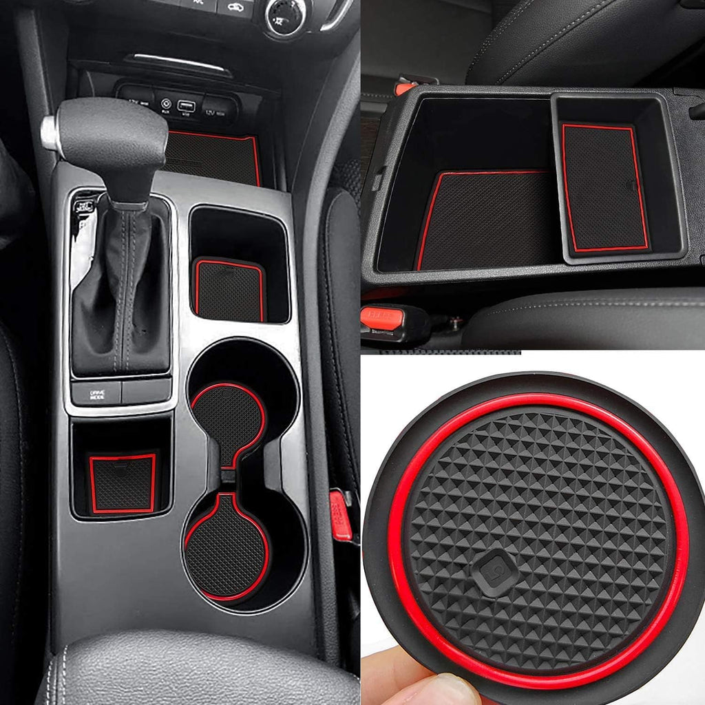 Red Rubber Car Cup Holder Inserts Center Console Liner Door Pocket Liner Mat Pad (16pcs/Set) L92612