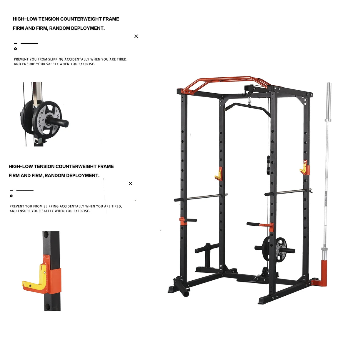 1400LBS Power Rack Cage with Cables, LAT Pulldown System, J-Hooks, Dip Bars, Pull-up Bar G9117