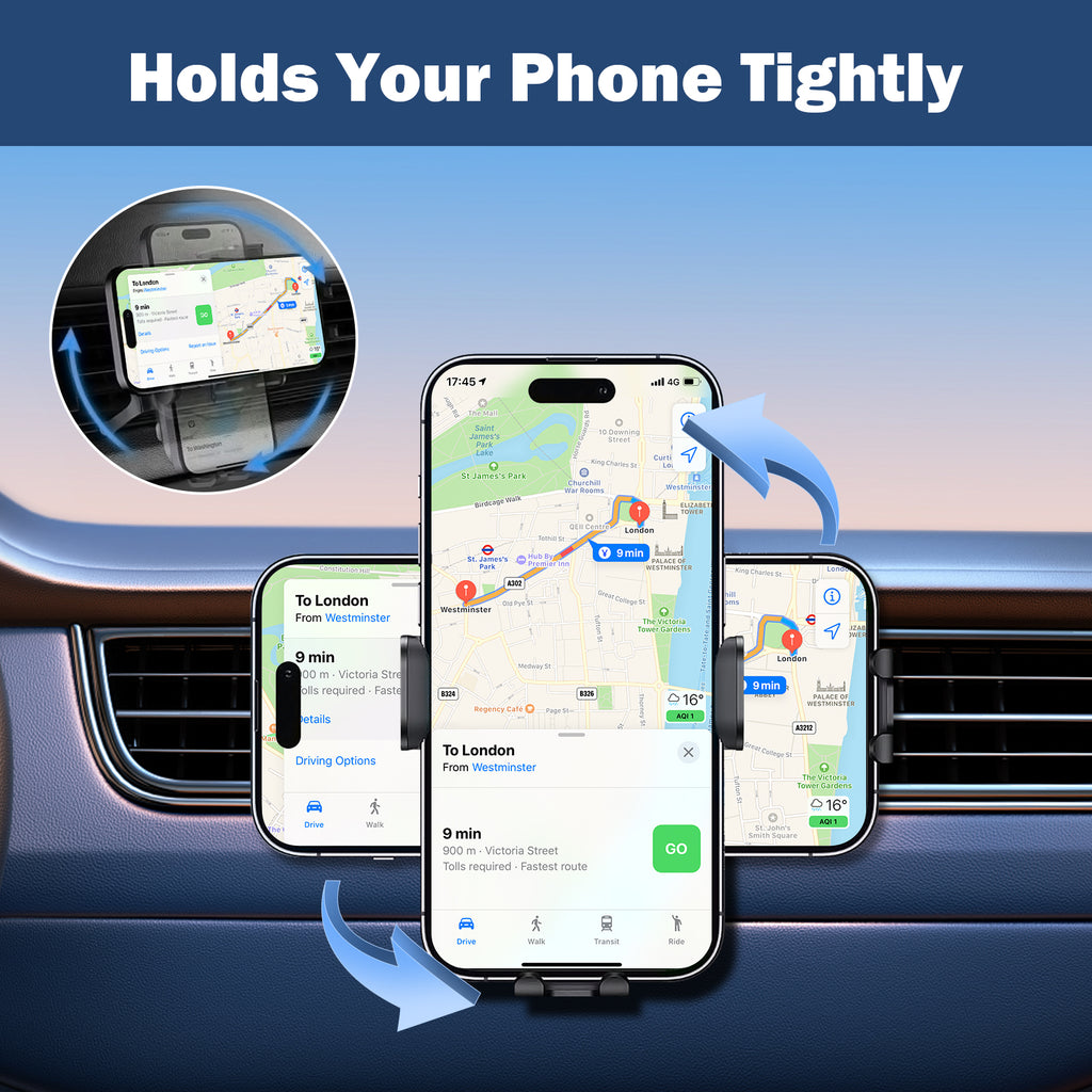 Black 3-in-1 Car Phone Holder Wireless Charger K16961