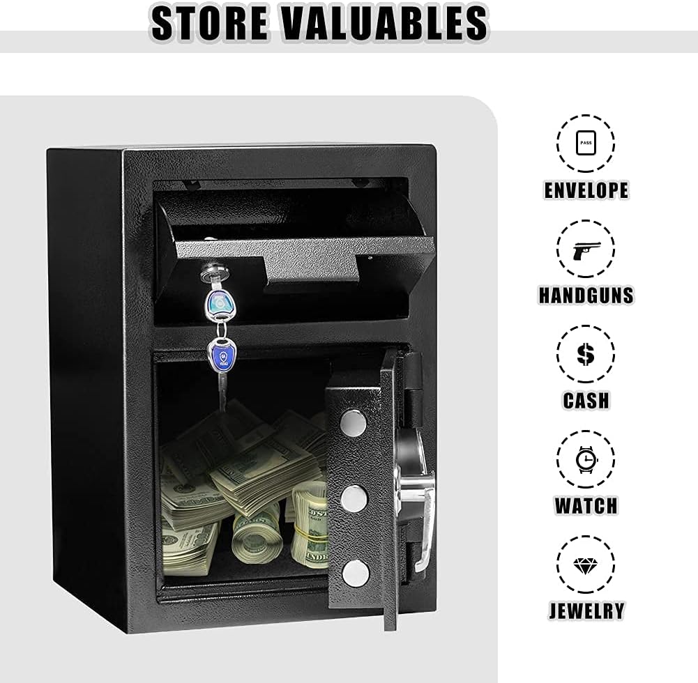 Black Metal Steel Drop Safe Box with Electronic Keypad & Key Lock N637700