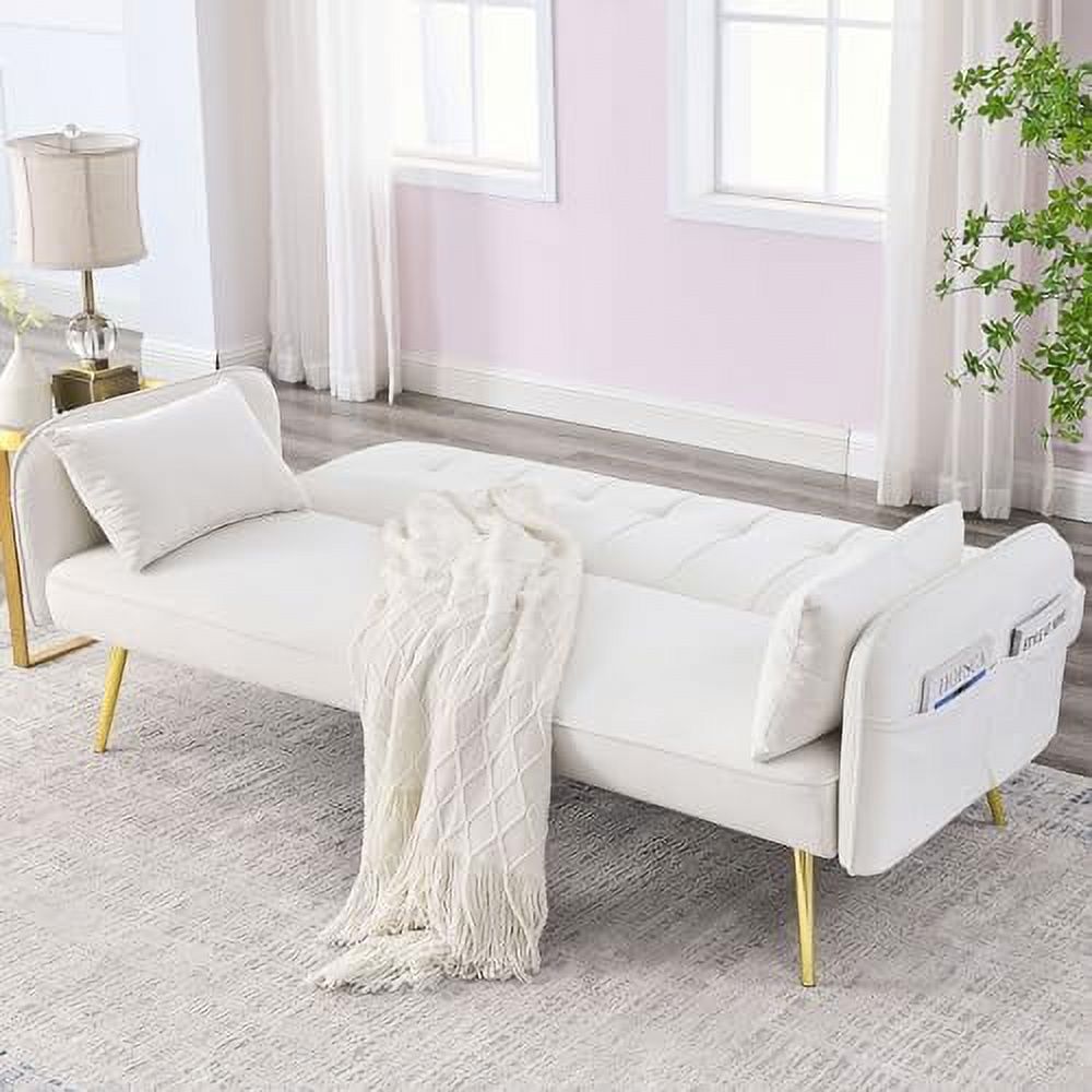 Black Convertible Folding Linen Fabric Futon Sofa Bed with Adjustable Backrest and Metal Legs Z56278