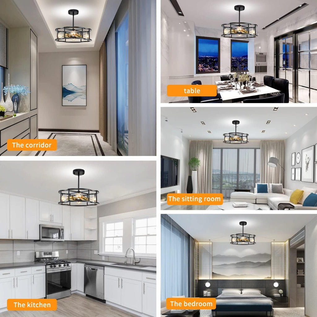 4-Light Black Drum Ceiling Chandelier D30606