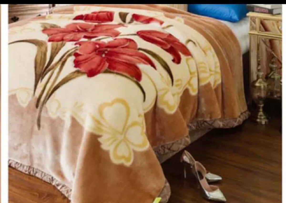 King Orange Red/Cream Reversible Faux Mink Fleece Blanket F1703