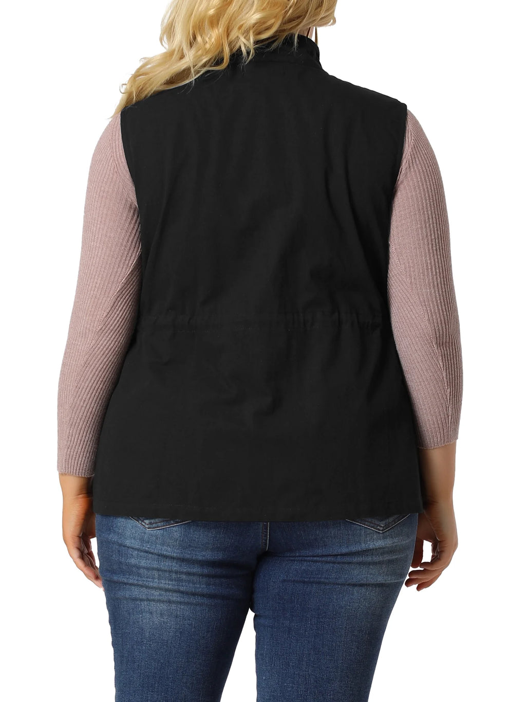 Plus Size Drawstring Waist Cargo Pocket Vest Jacket F800536
