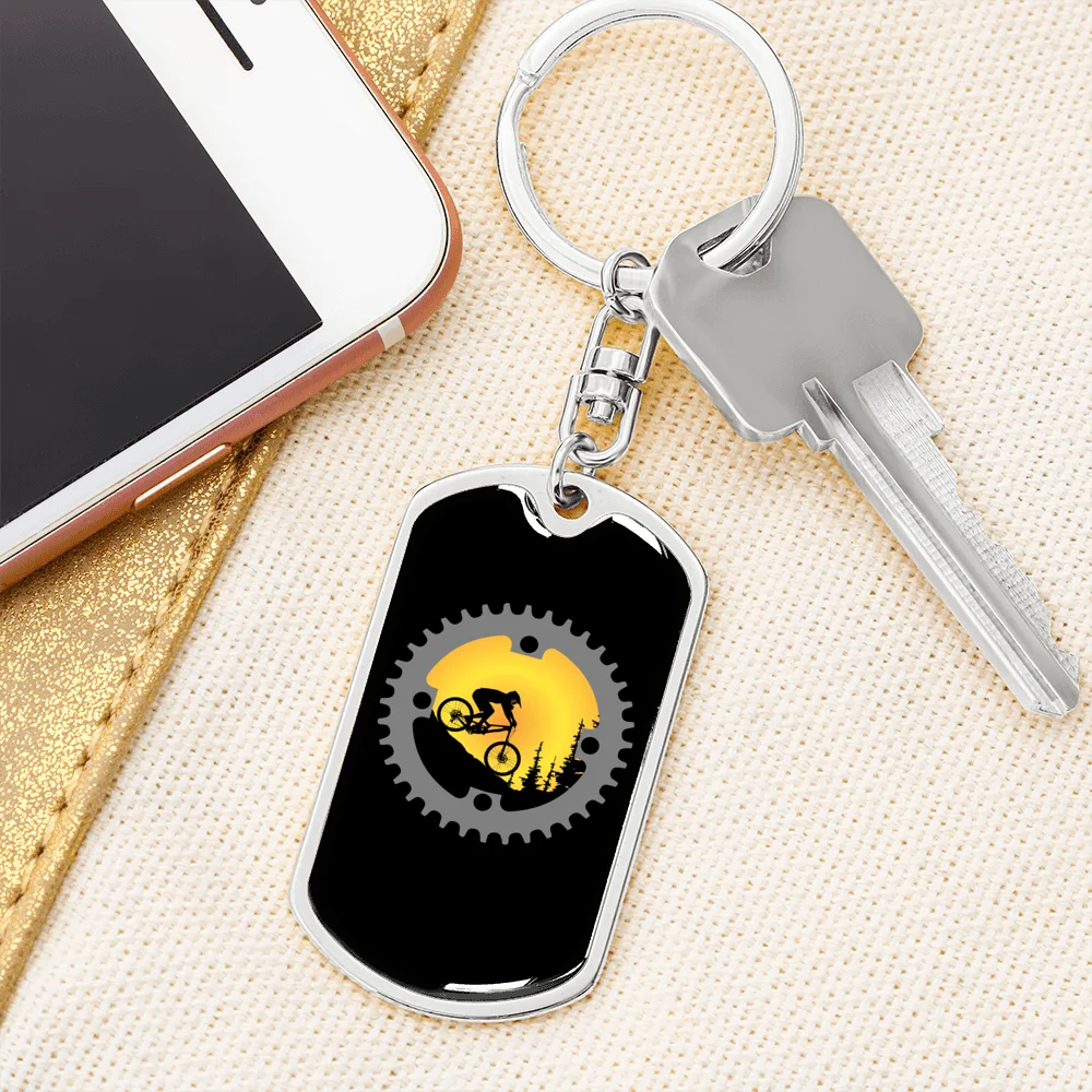 Stainless Steel or 18k Gold Swivel Dog Tag Keychain H6342