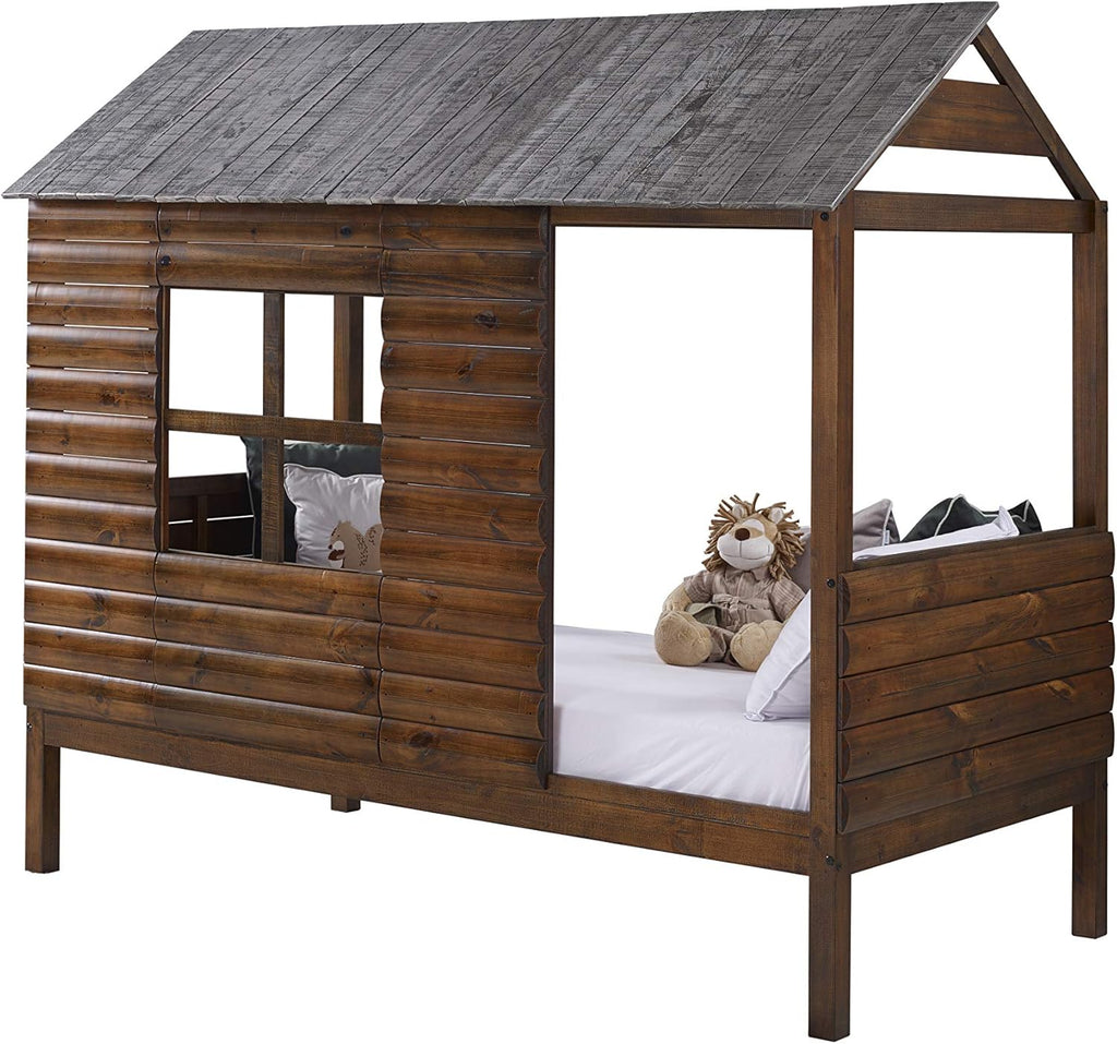 Rustic Walnut Twin Log Cabin Loft S72468