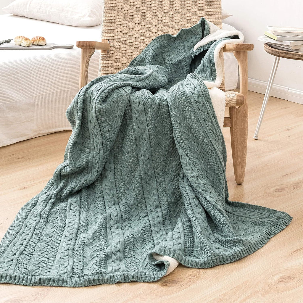 Cable Knit Sherpa Throw Blanket 50x63 Inch X319