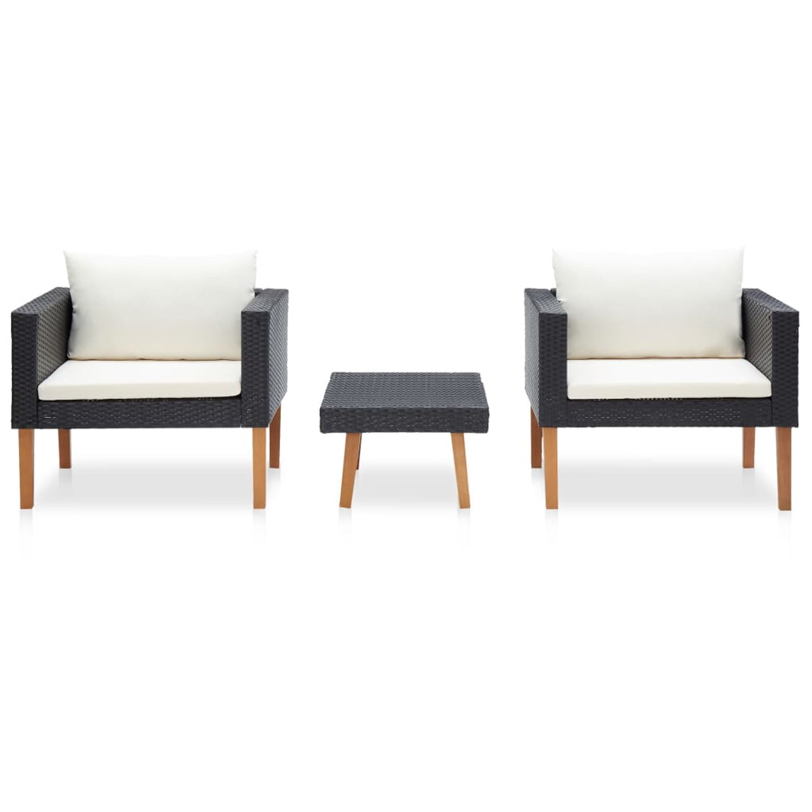 3 Piece Poly Rattan Outdoor Patio Lounge Set with Cushions and Coffee Table T95489