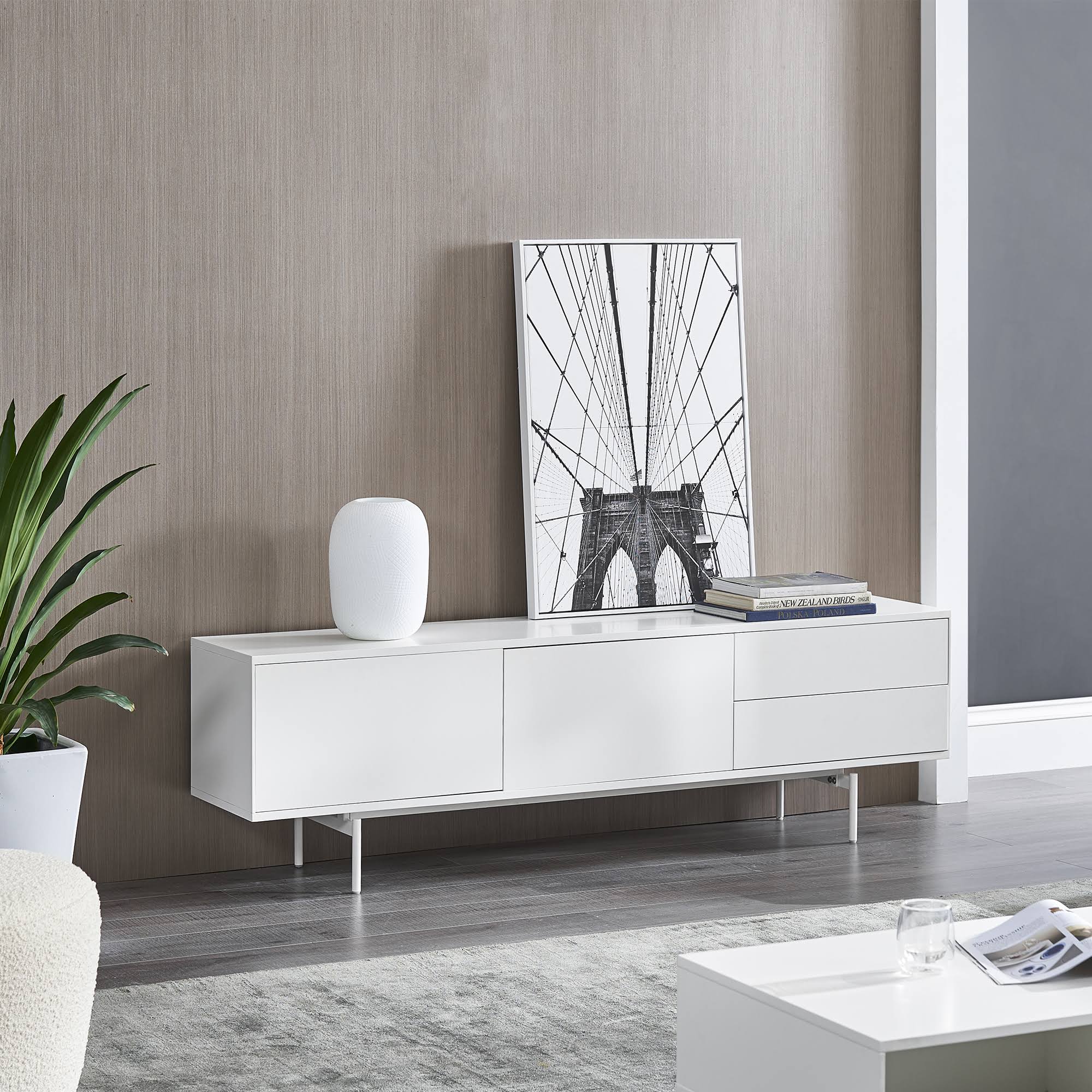 White 70.9x22 TV Console with Soft-Close Doors I97864