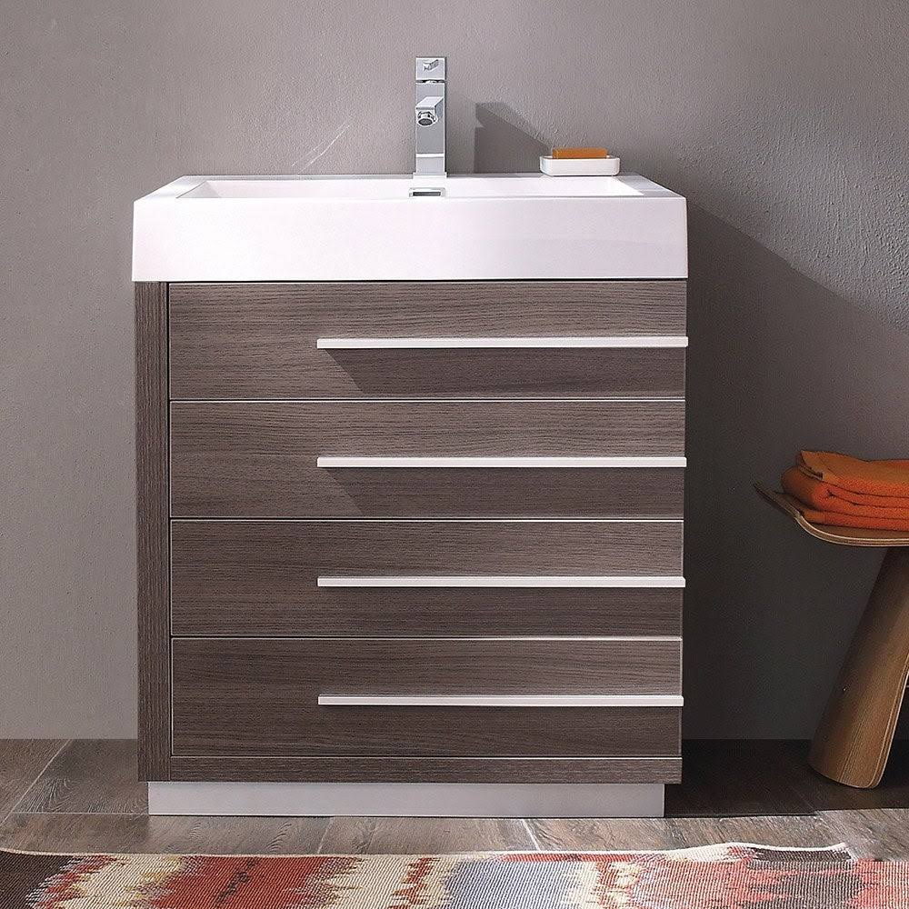 Gray Oak Bathroom Cabinet with Integrated Sink T252