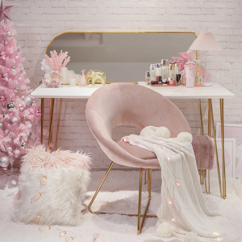Salmon Pink Velvet Accent Chair Set of 2 with Gold Metal Legs U484