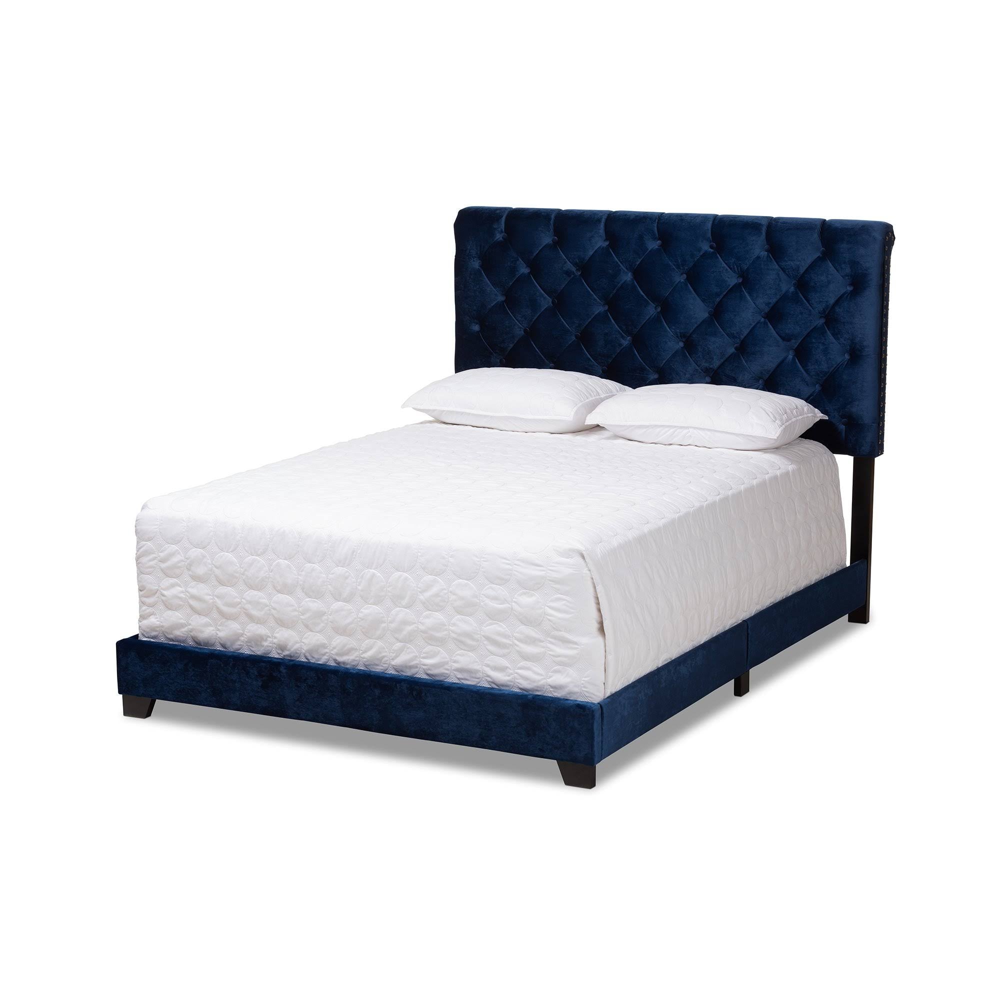 Navy Blue Velvet Upholstered Bed I389073