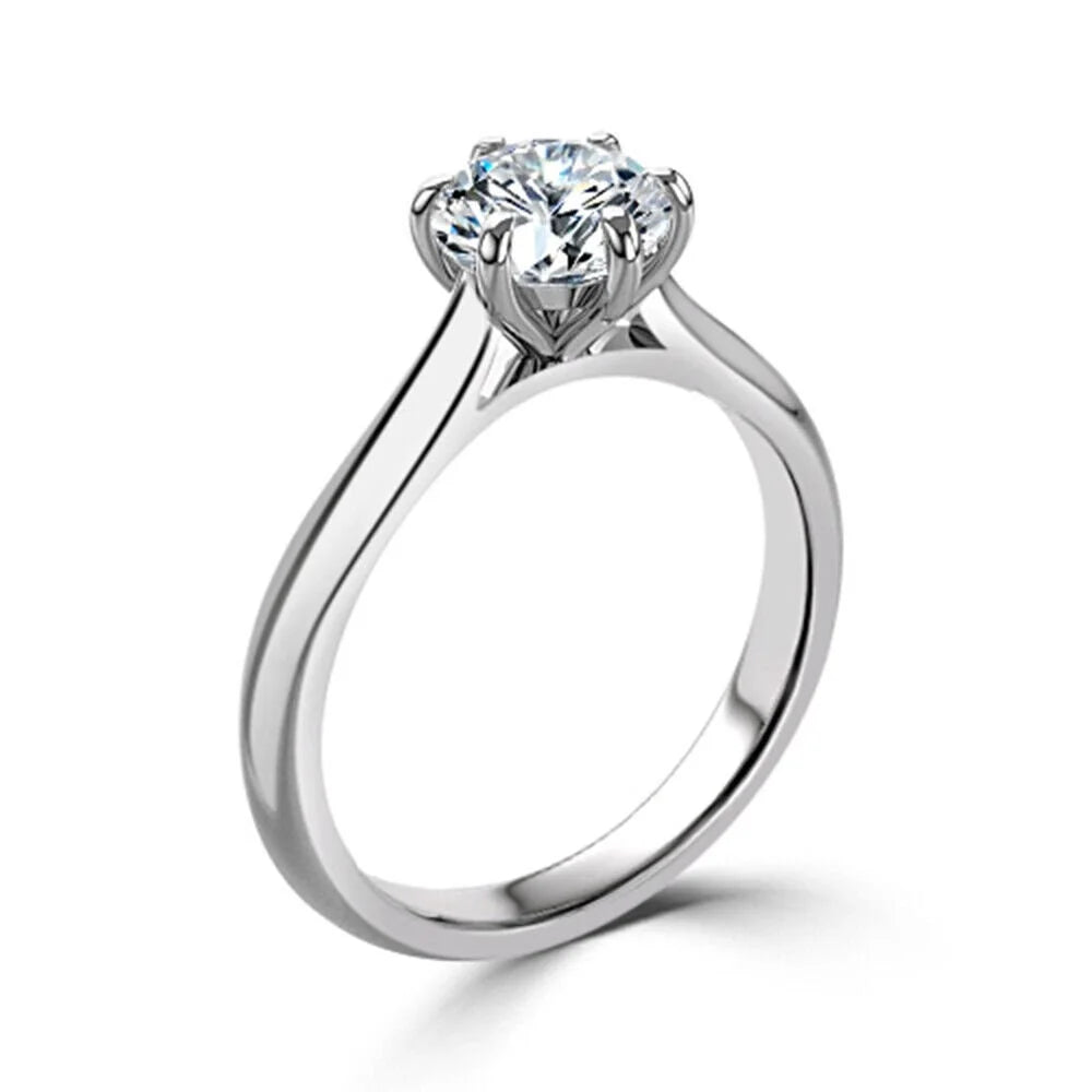 18K White Gold Plated Moissanite Solitaire Engagement Ring 925 Sterling Silver M859
