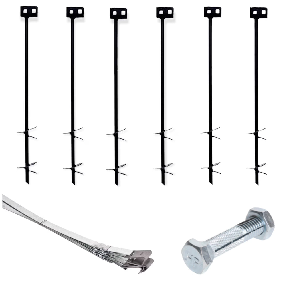 Set of 6 Auger Anchors, 8 Tie Down Strap, & Bolts R938349