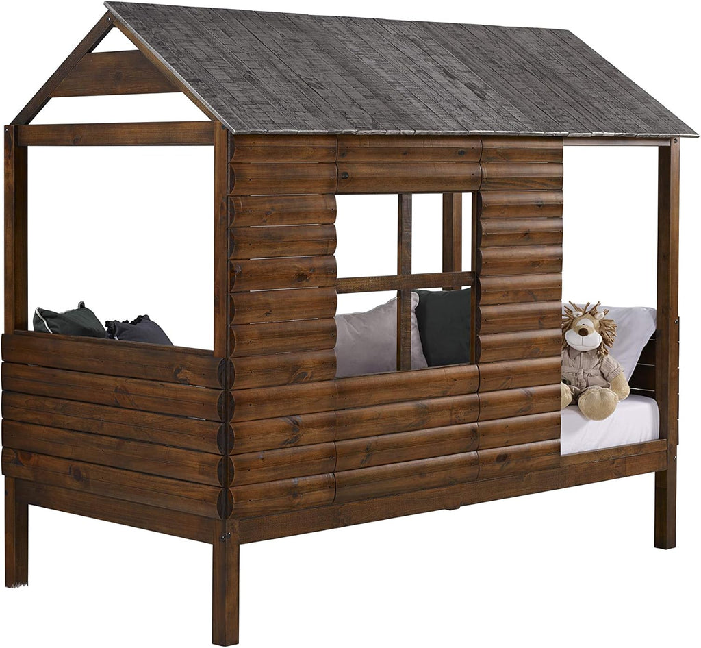 Rustic Walnut Twin Log Cabin Loft S72468