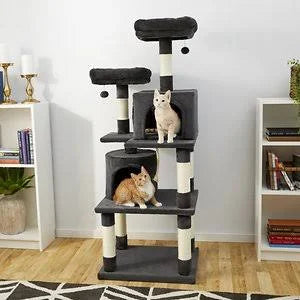 Dark Charcoal Faux Fur Cat Tree Condo D293215
