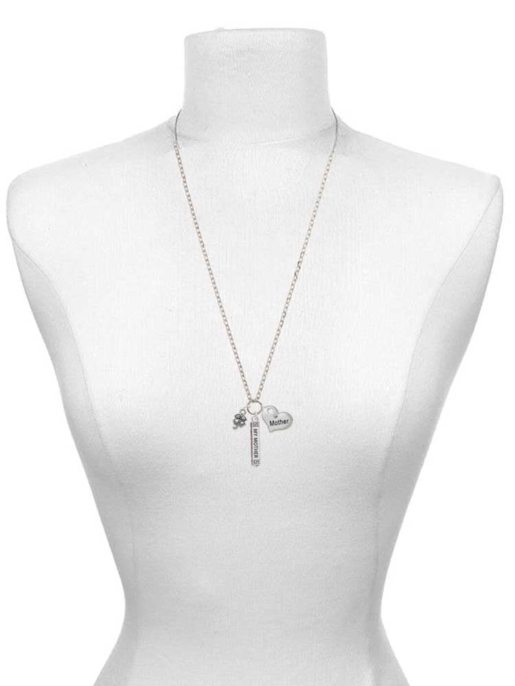 Silvertone Mini Four Leaf Clover Bar Necklace D2245