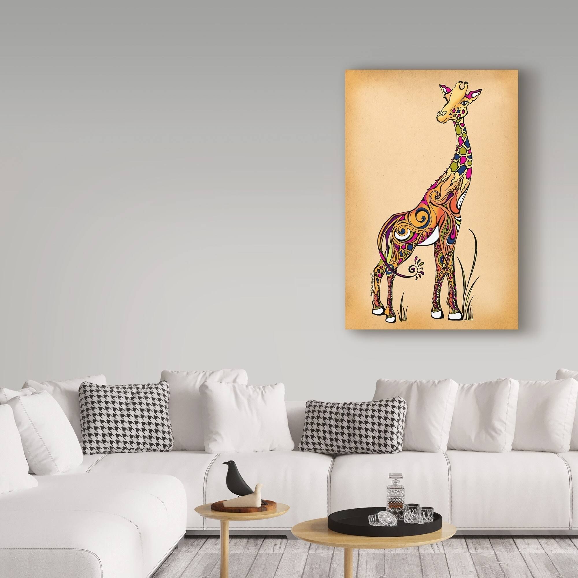 Green Girl Canvas Giraffe Painting B4836