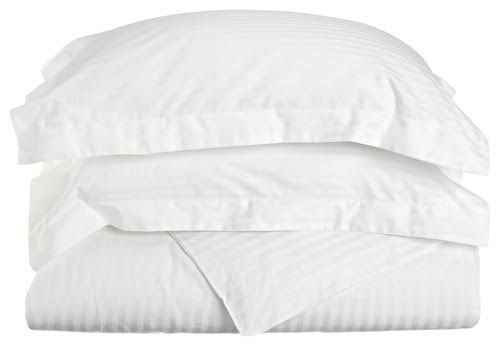 300-Thread Count Egyptian Cotton Stripe Duvet Cover Set, White, King/California King H355027