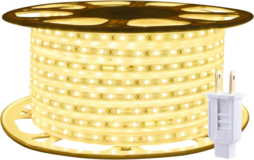 White 98.4ft LED Strip Light 6000K 110V Flexible Plug-in Tape Lighting Y42605